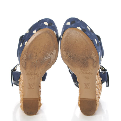 Louis Vuitton Raffia Canvas Hearts Tuileries Wedge Sandals 36 Blue 7 of 20