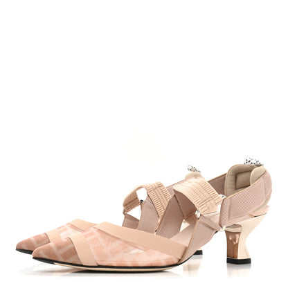 Fendi Technical Mesh FF Colibri 55mm Slingback Pumps 36.5 Rose Nudo 3 of 12