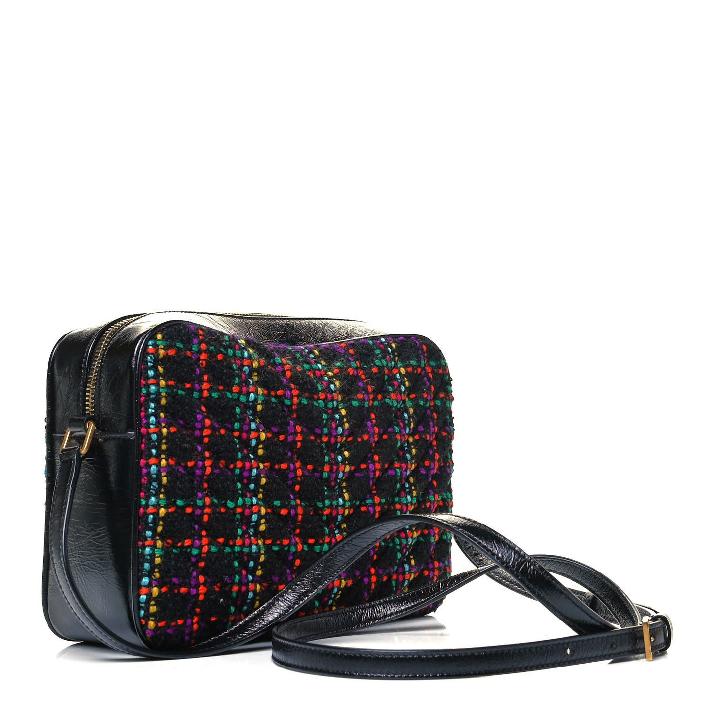 Tweed Calfskin Monogram Lou Camera Bag Black