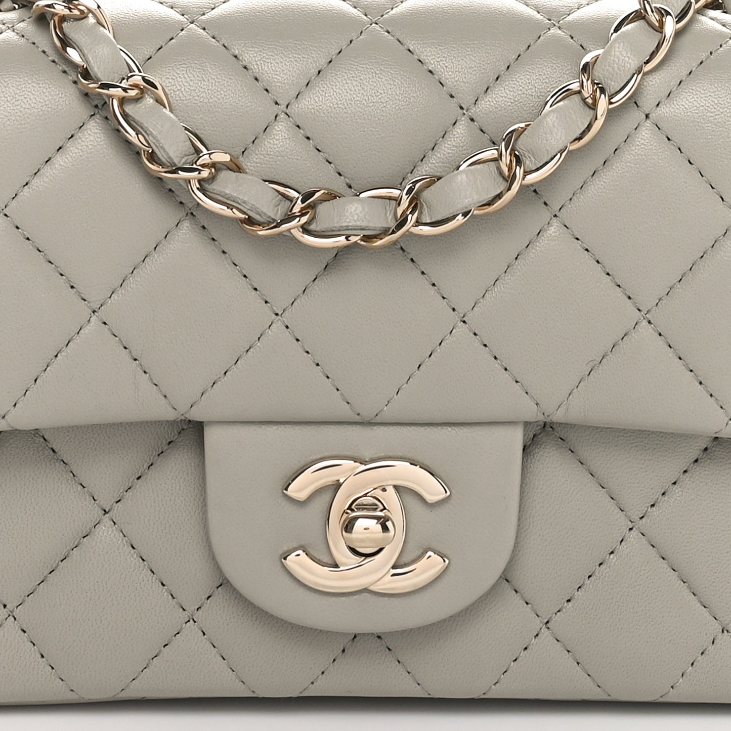 Lambskin Quilted Mini Rectangular Flap Grey