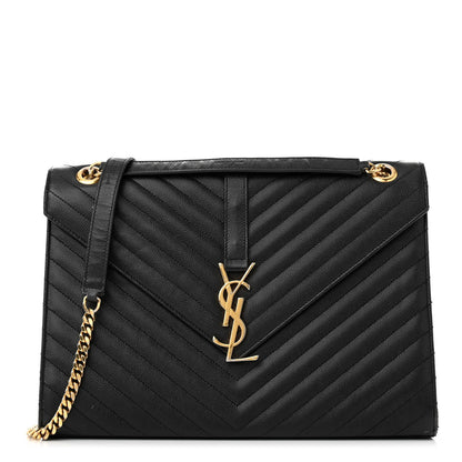 Saint Laurent Grain De Poudre Matelasse Chevron Large Monogram Satchel Black 1 of 11