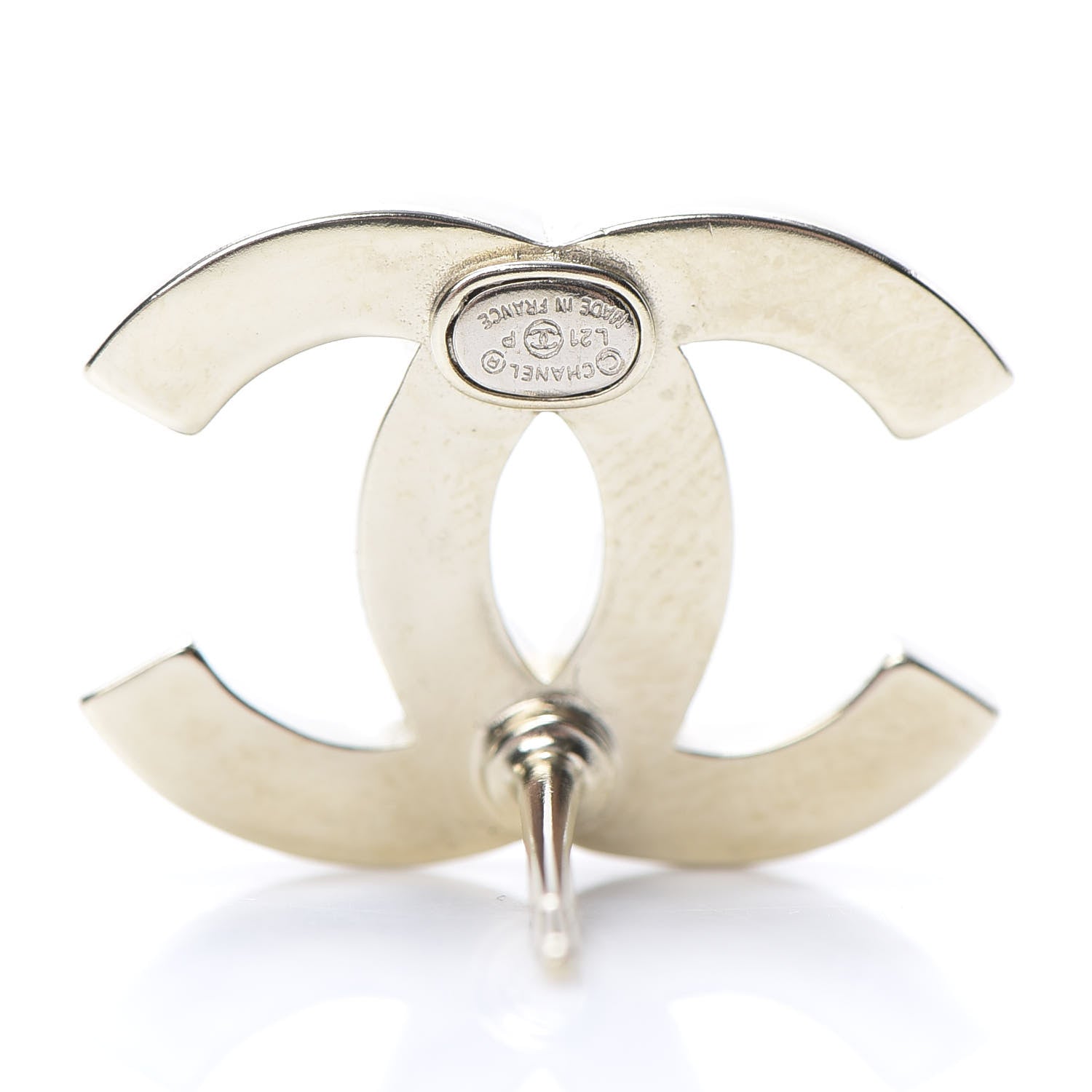Chanel Crystal Metal CC Paris Button Stud Earrings Gold 4 of 5