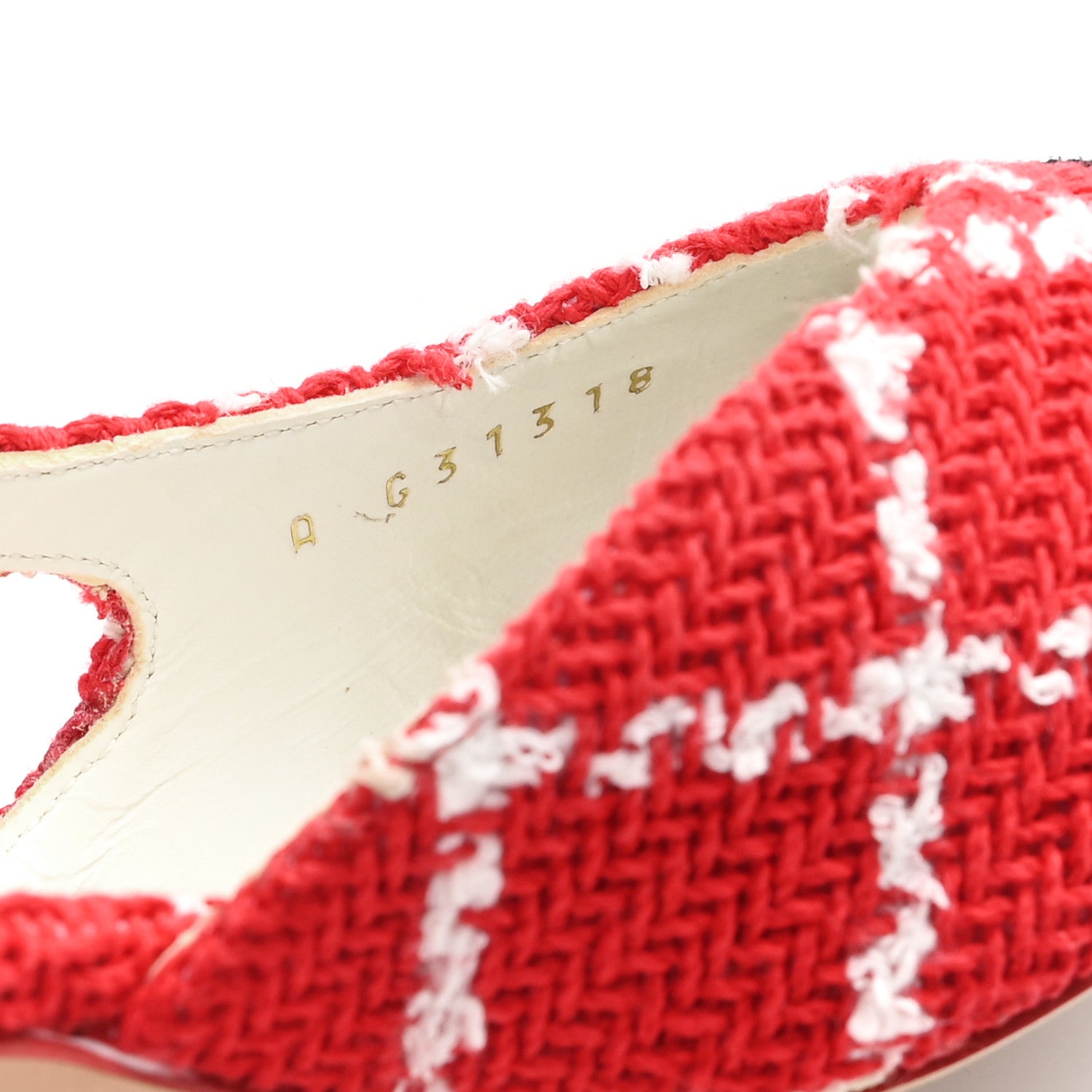 Chanel Tweed Grosgrain Cap Toe CC Slingback Pumps 39 Red White 10 of 11