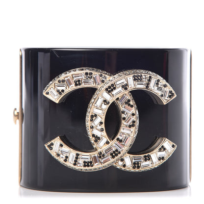 Chanel Resin Baguette Crystal CC Cuff Black 1 of 3