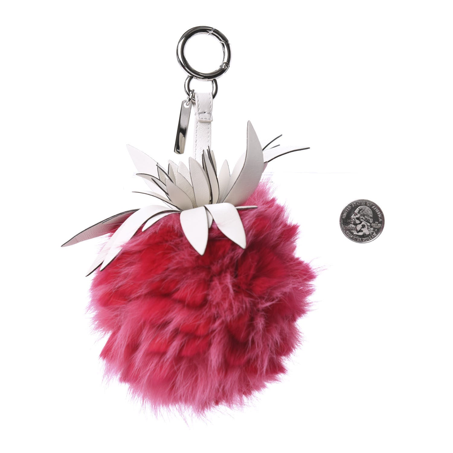Fendi Fox Rabbit Fur Nappa Pineapple Bag Charm Fuxia White 2 of 3