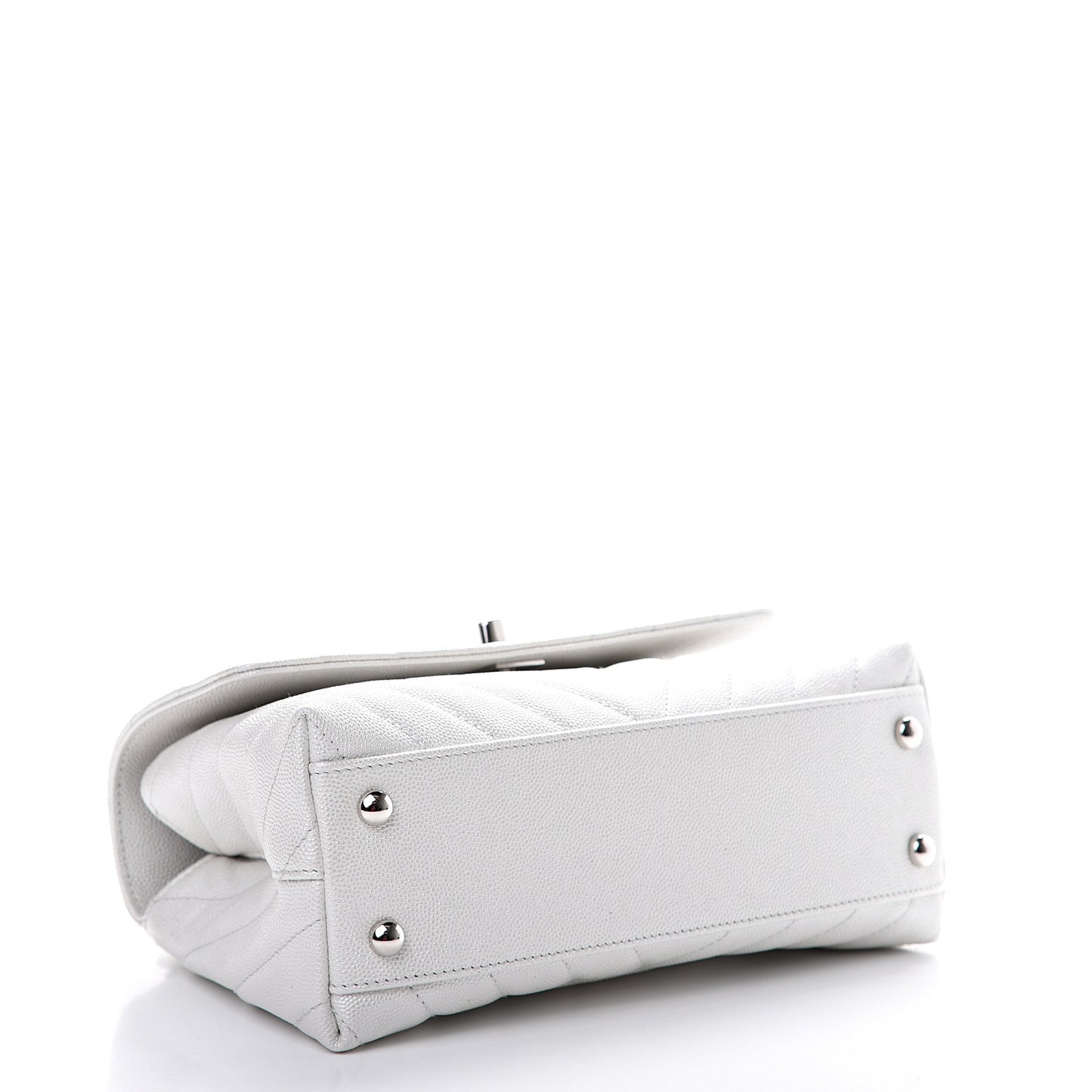 Iridescent Caviar Chevron Quilted Mini Coco Handle Flap White