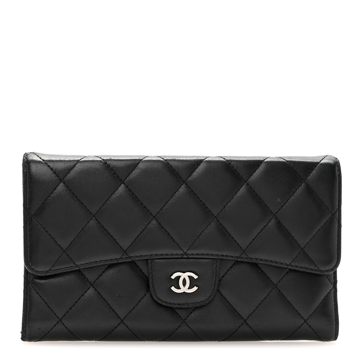 Lambskin Quilted Large Flap Wallet Black