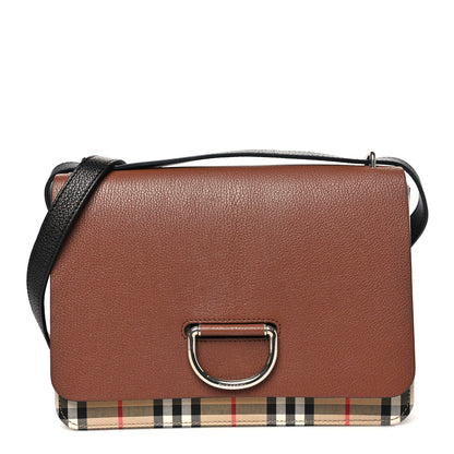 Burberry Goatskin Vintage Check Medium D-Ring Bag Tan Black 1 of 9