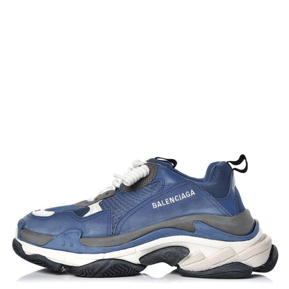 Balenciaga Mesh Nubuck Mens Triple S Sneakers 40 Navy Gris 1 of 12