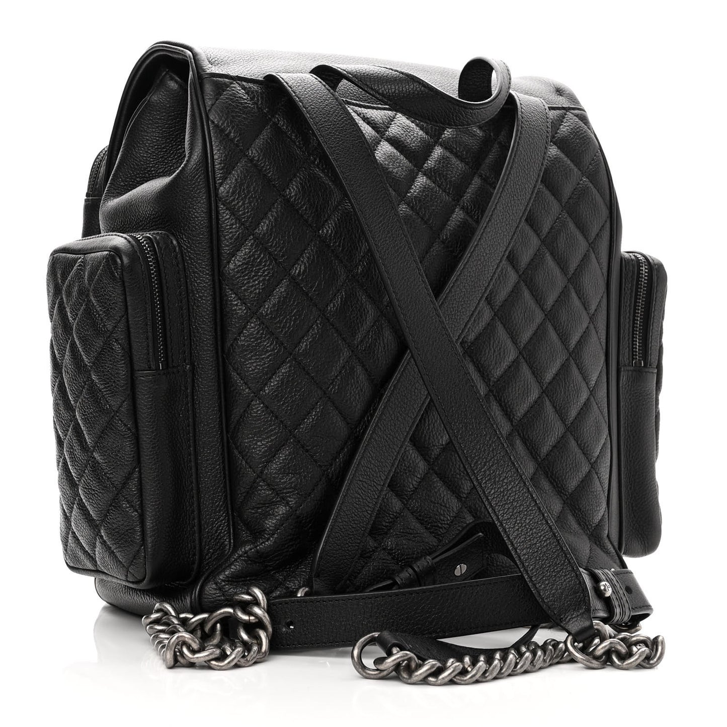 Grained Calfskin Quilted Large Casual Rock Backpack Black