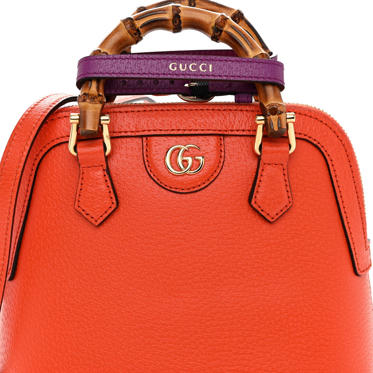 Textured Dollar Calfskin Mini Diana Dome Tote Bag Deep Orange Spicy Cyclamin