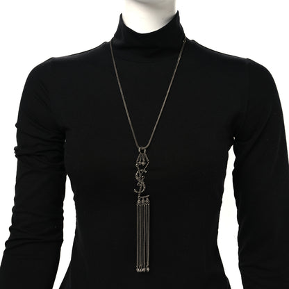Saint Laurent Metal Monogram Long Necklace Oxidized Silver 2 of 5
