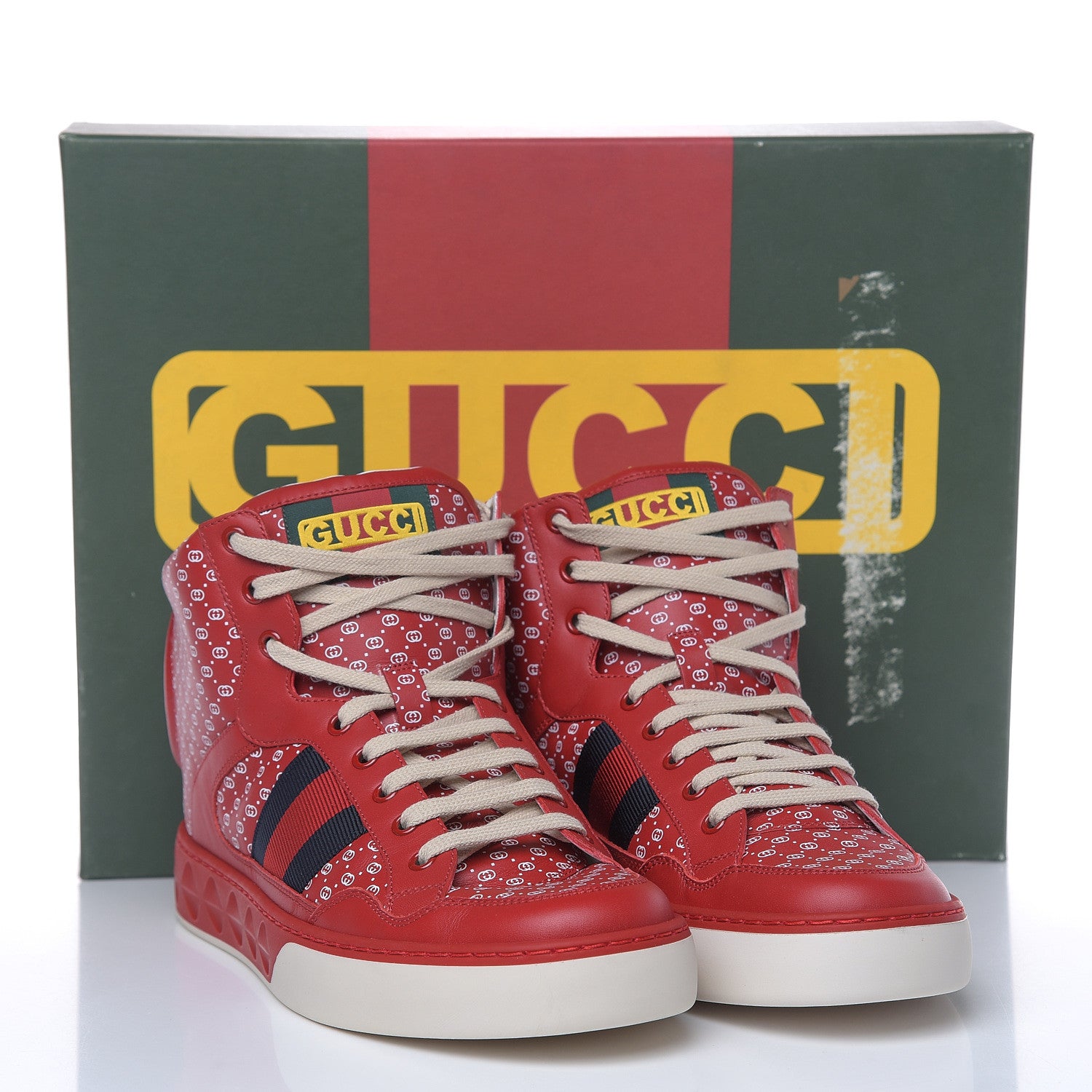 Gucci X DAPPER DAN Calfskin GG Micro Monogram Mens High Top Sneakers 9 Hibiscus Red 10 of 10