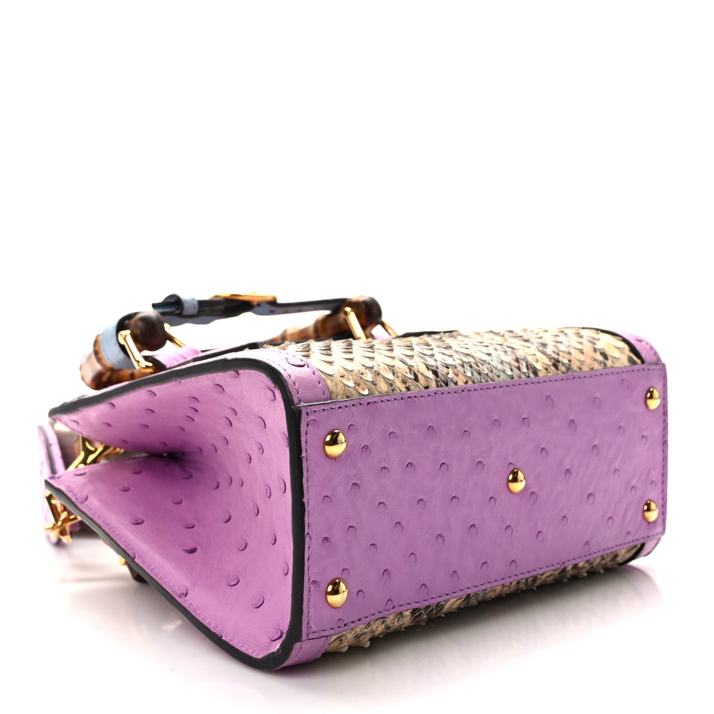 Snakeskin Ostrich Mini Diana Tote Bag Beige Blue Purple