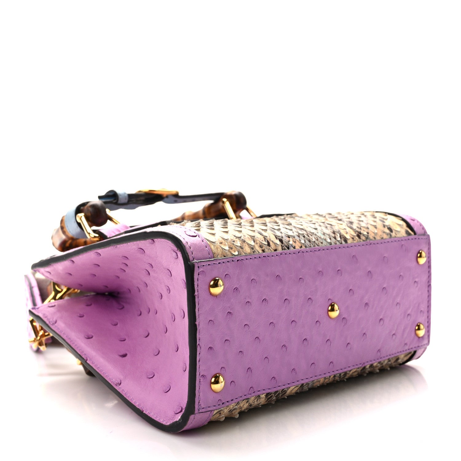 Gucci Snakeskin Ostrich Mini Diana Tote Bag Beige Blue Purple 4 of 15
