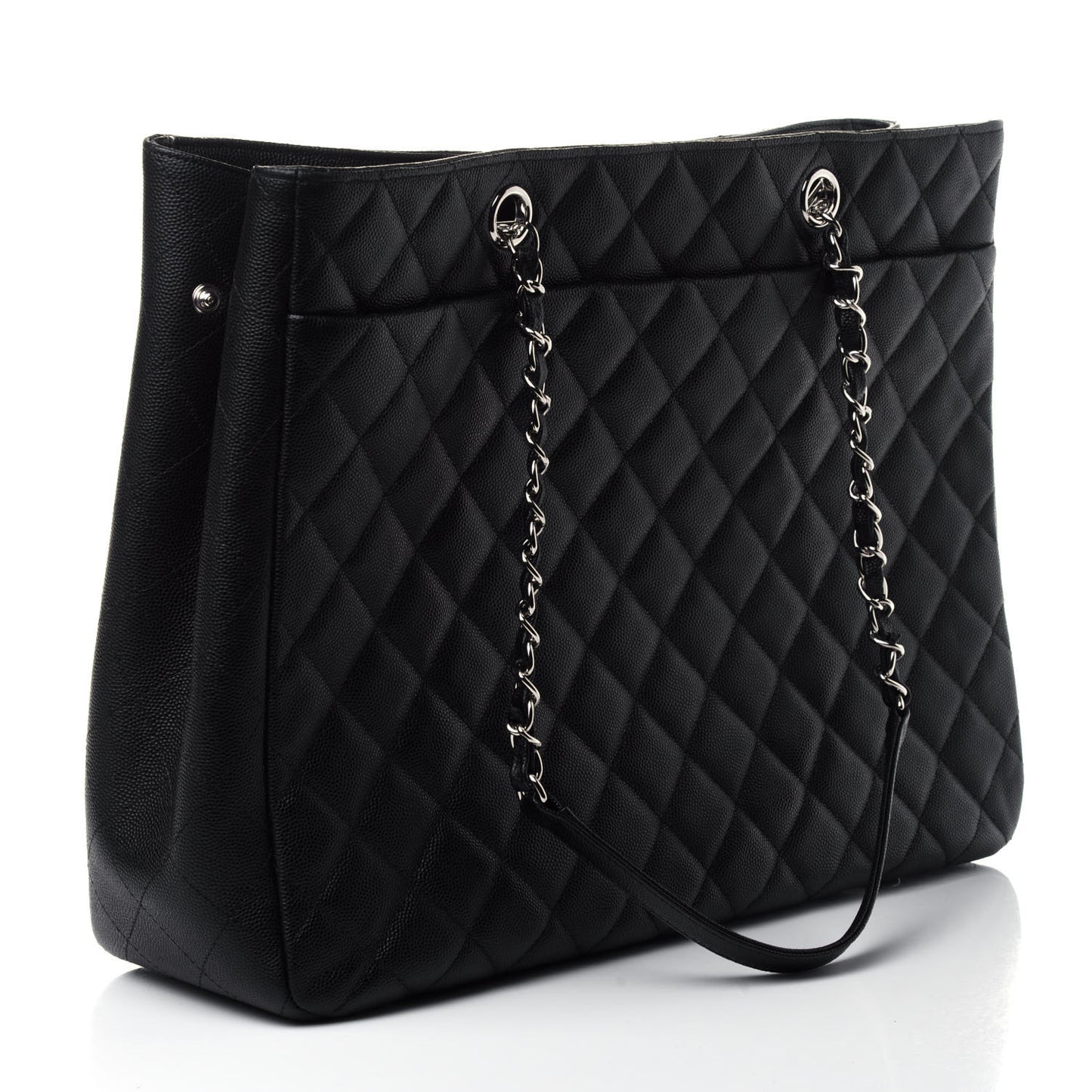 Caviar Quilted Large Classic Shopping Tote Black