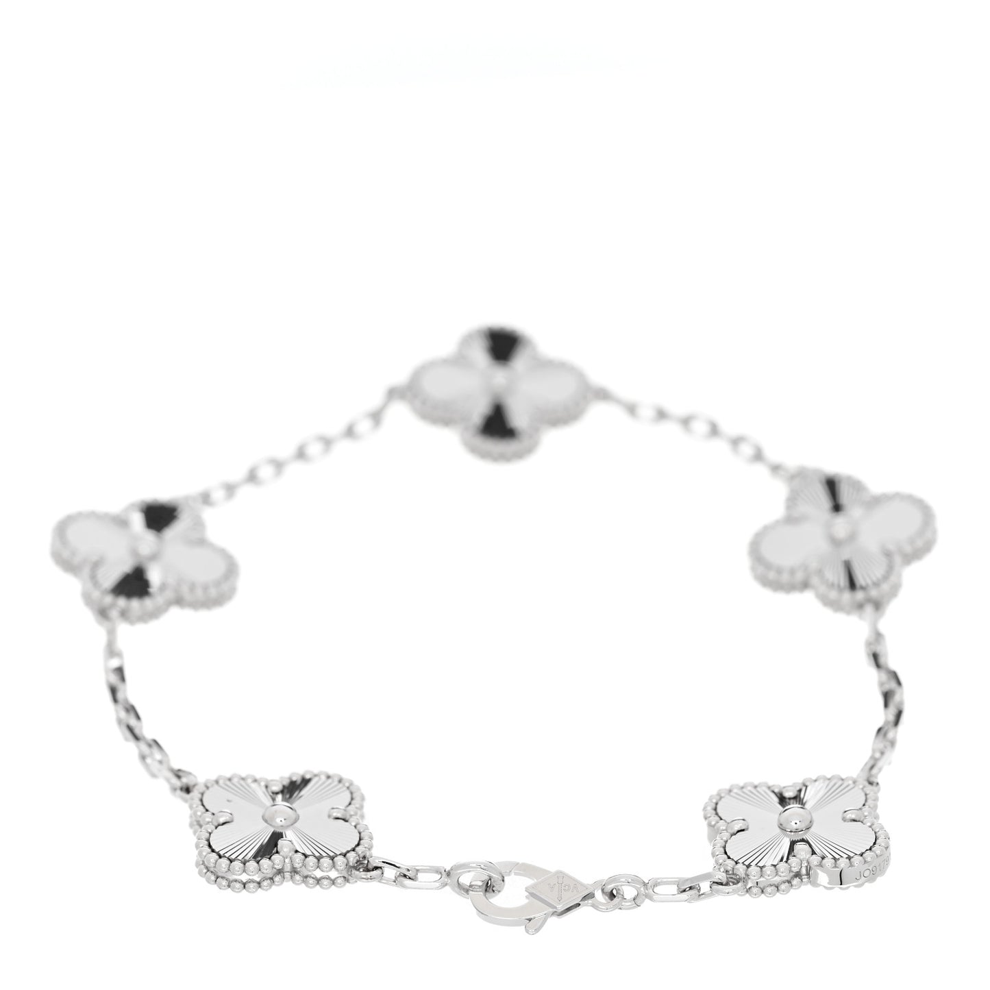 18K White Gold 5 Motifs Guilloche Vintage Alhambra Bracelet