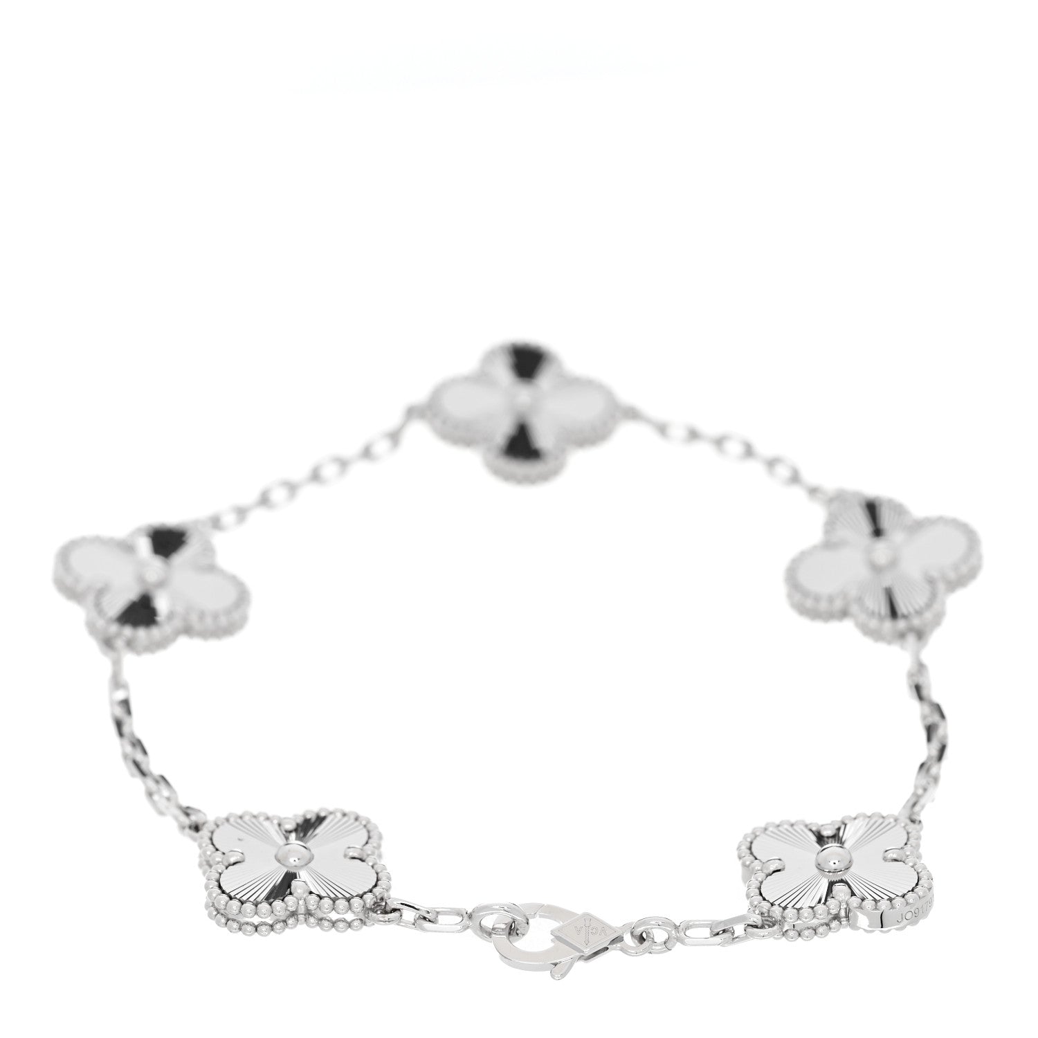 Van Cleef & Arpels 18K White Gold 5 Motifs Guilloche Vintage Alhambra Bracelet 2 of 5