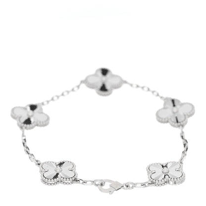 Van Cleef & Arpels 18K White Gold 5 Motifs Guilloche Vintage Alhambra Bracelet 2 of 5