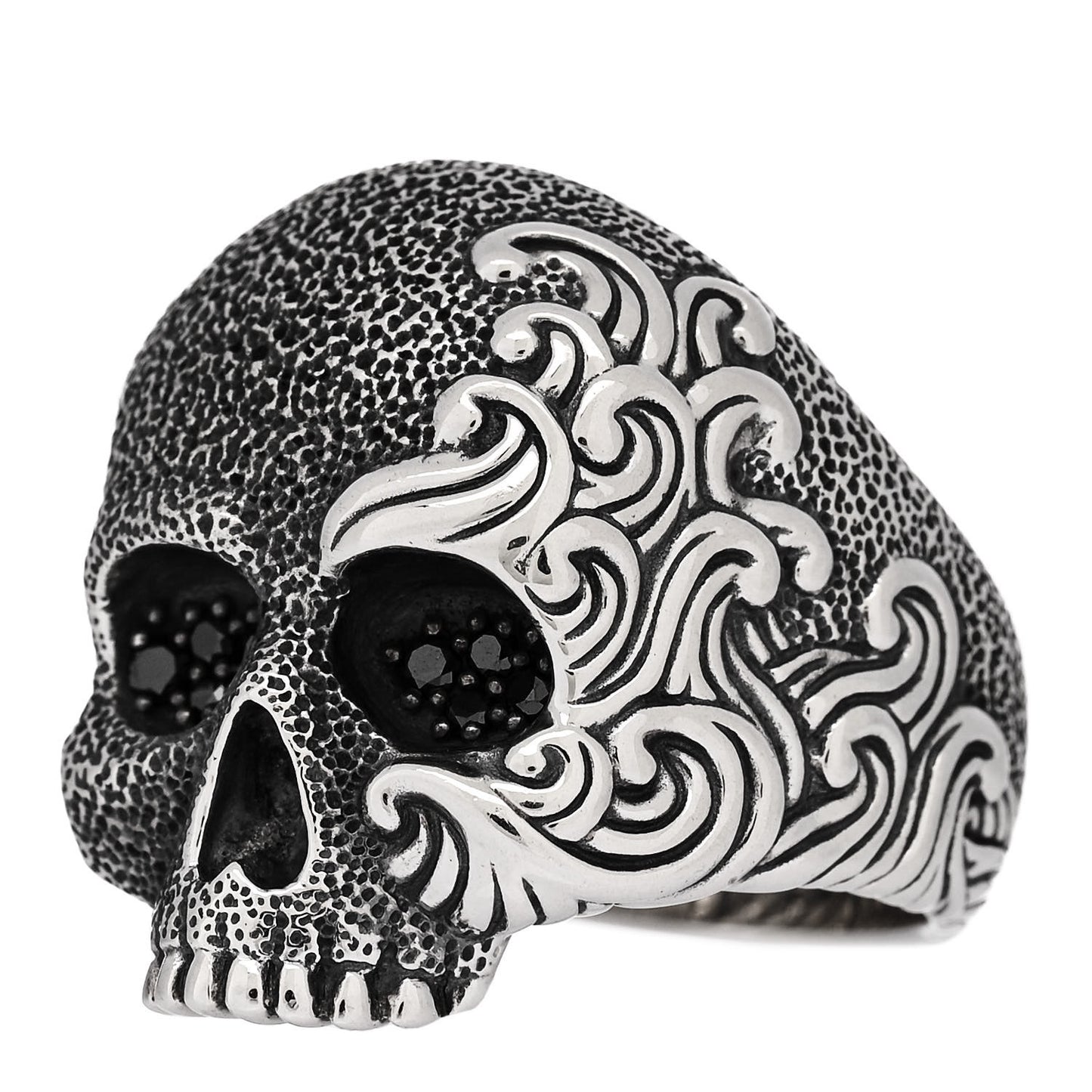 Sterling Silver Black Diamond Waves Skull Ring 62 10