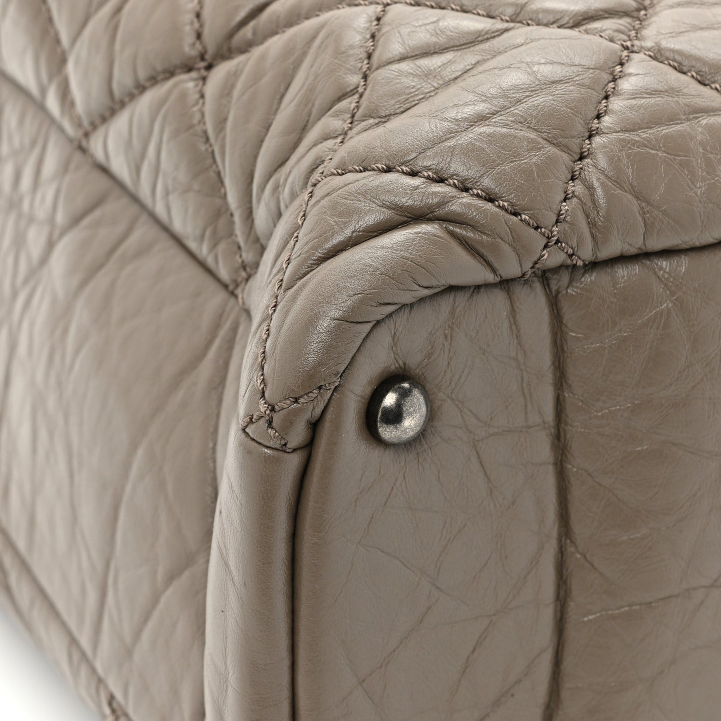 Aged Calfskin Tweed Large Quilted Portobello Tote Grey