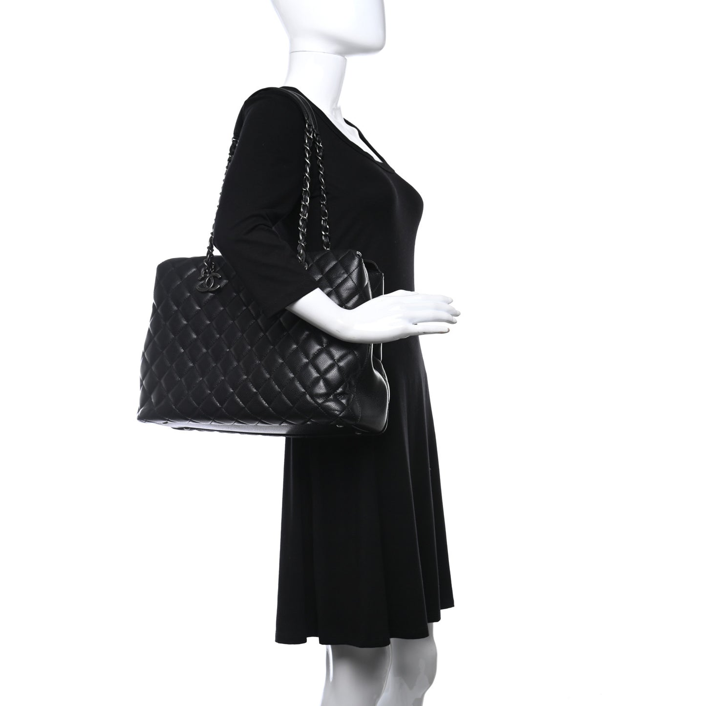 Caviar Quilted City Shopping Tote Black