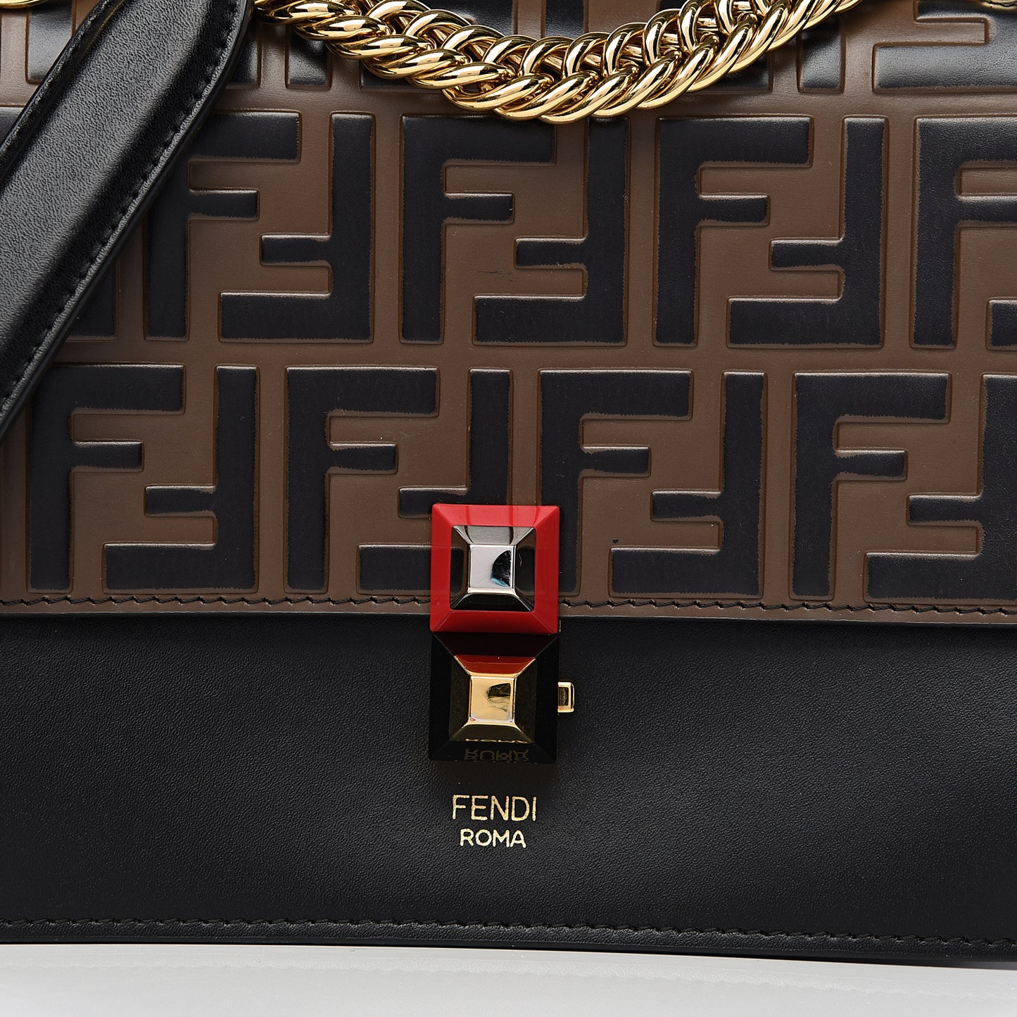 Vitello Liberty Bi-Color FF 1974 Embossed Small Kan I Shoulder Bag Black Maya