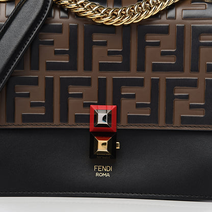 Fendi Vitello Liberty Bi-Color FF 1974 Embossed Small Kan I Shoulder Bag Black Maya 11 of 12