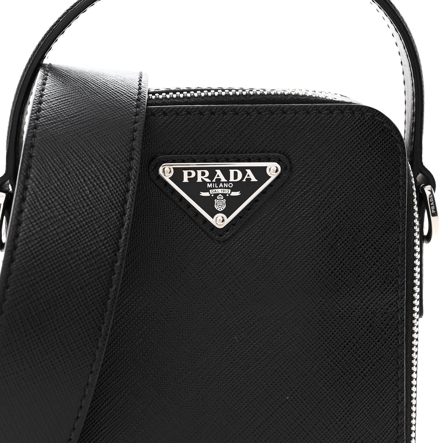 Prada Saffiano Travel Brique Crossbody Messenger Bag Black 7 of 9