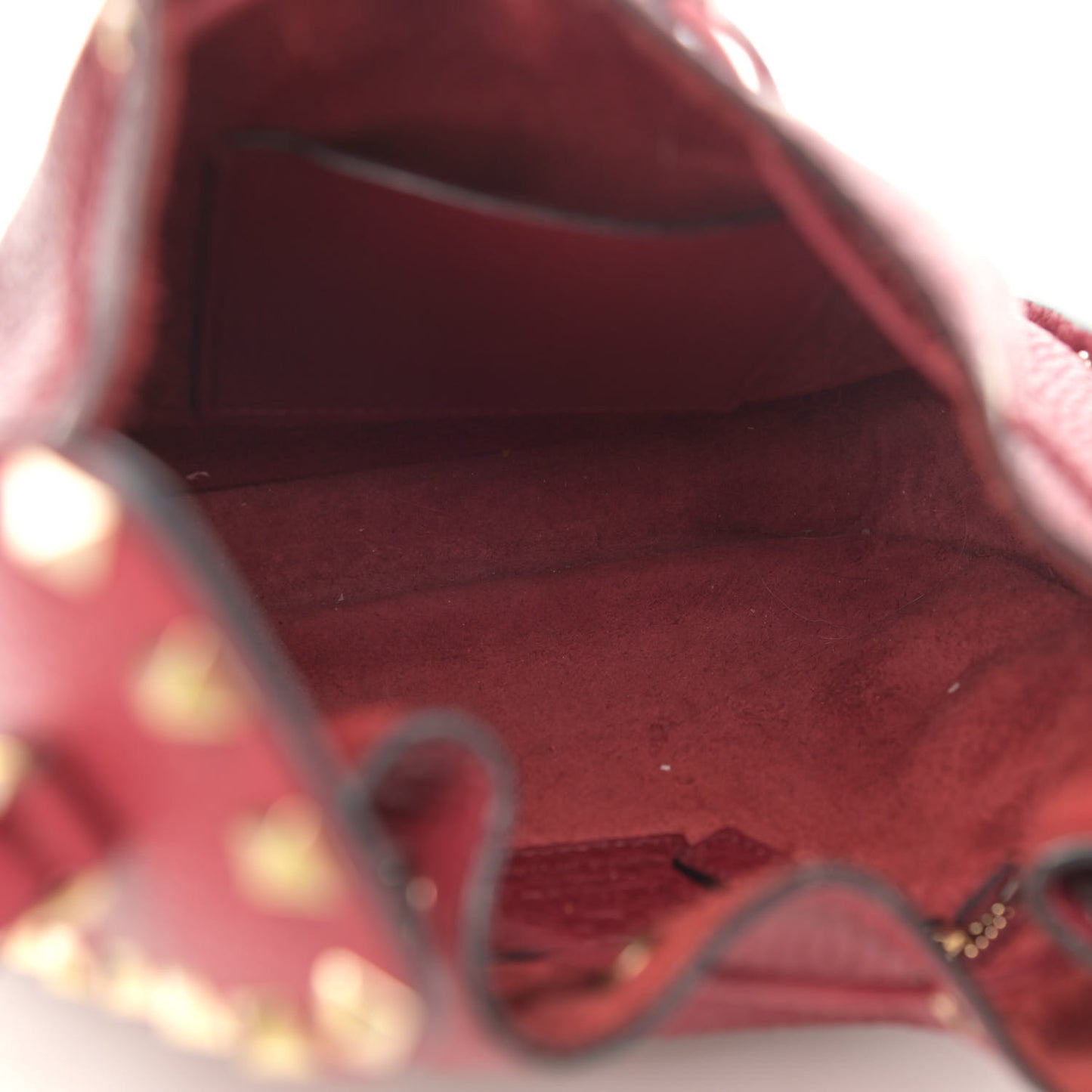 Grained Calfskin Rockstud Bucket Bag Rubino