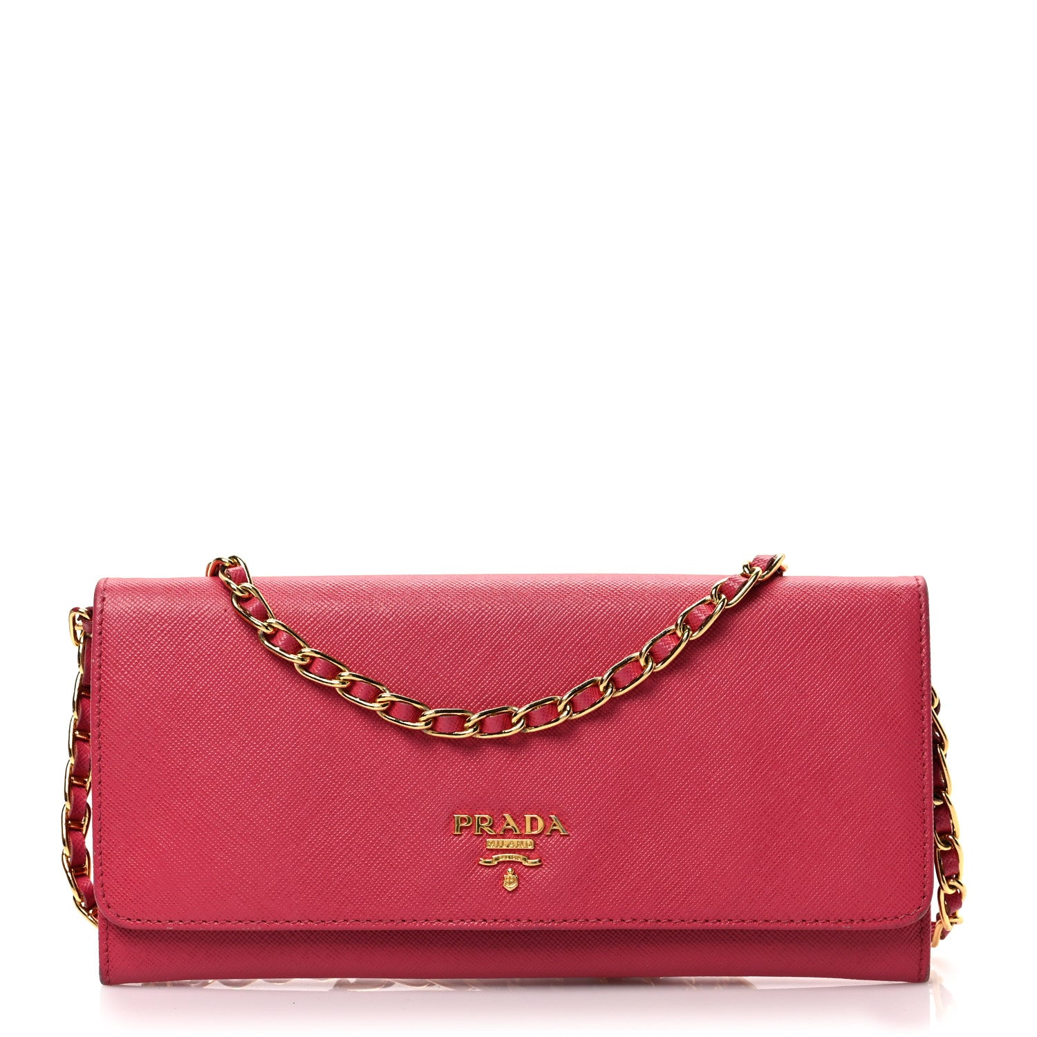 Prada Saffiano Metal Oro Chain Wallet Peonia 1 of 7