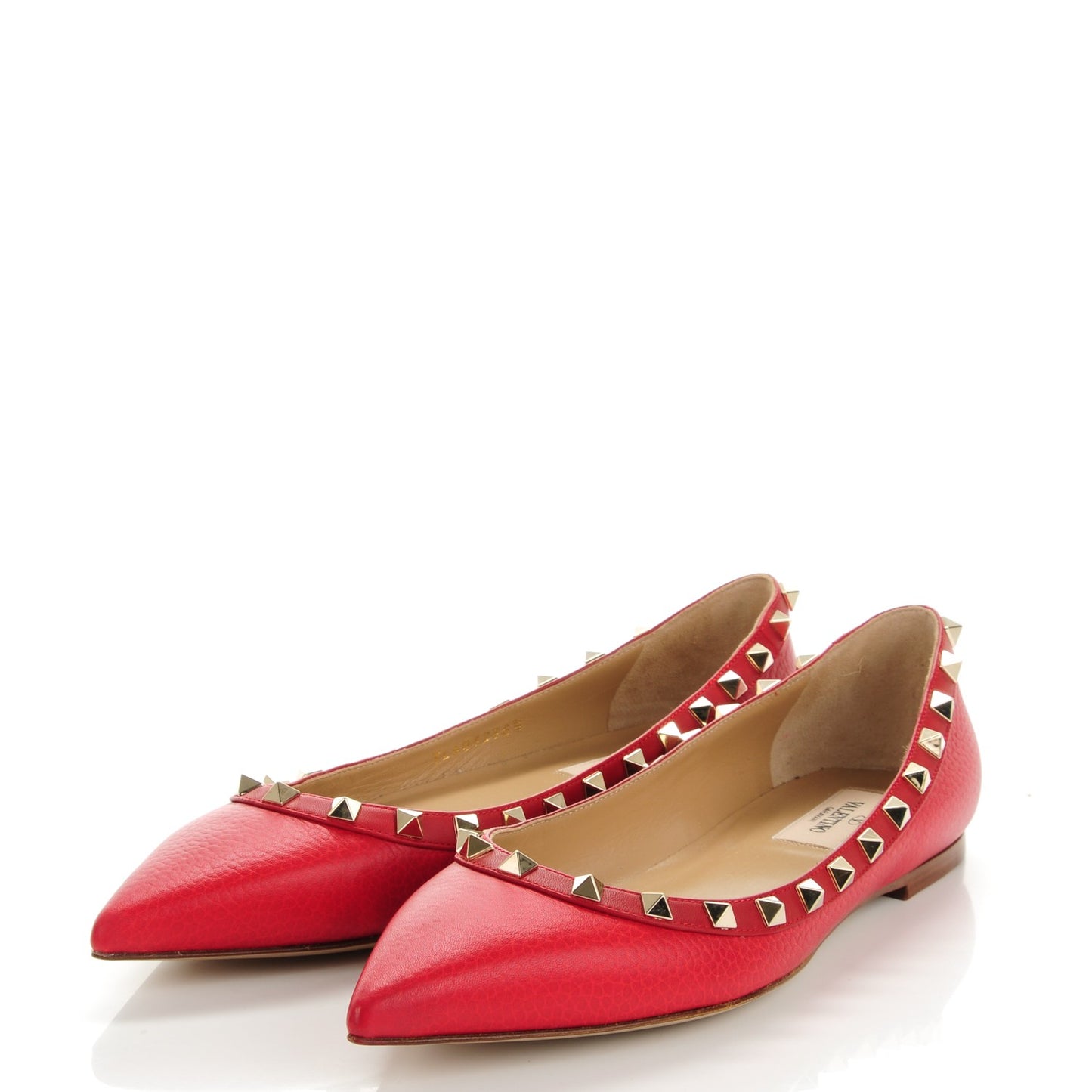 Pebbled Calfskin Rockstud Ballerina Flats 38.5 Red