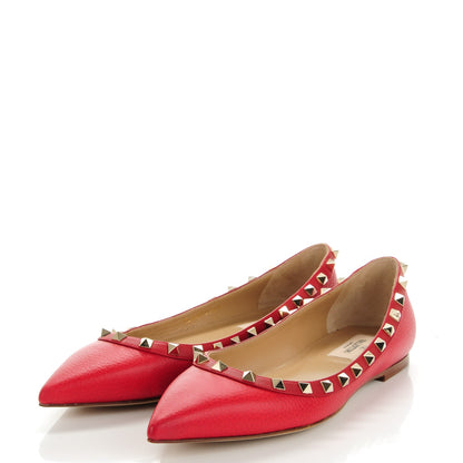 Valentino Garavani Pebbled Calfskin Rockstud Ballerina Flats 38.5 Red 3 of 9