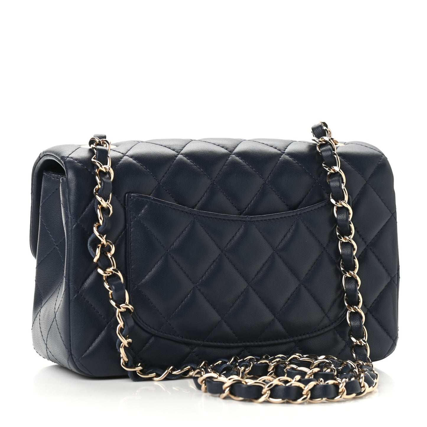 Lambskin Quilted Mini Rectangular Flap Dark Blue