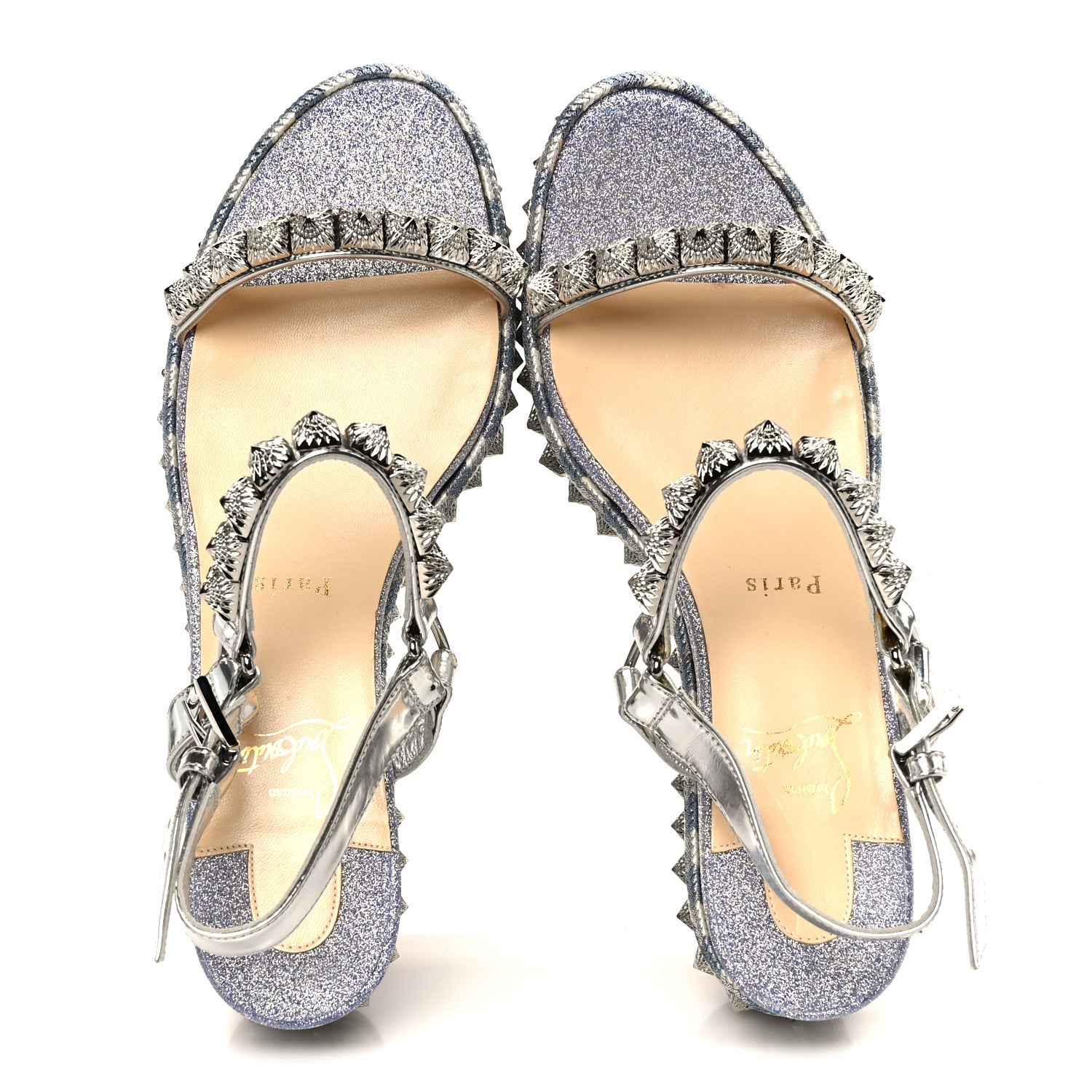 Christian Louboutin Glitter Pira Ryad 60 Platform Sandals 39 Silver Blue 2 of 9