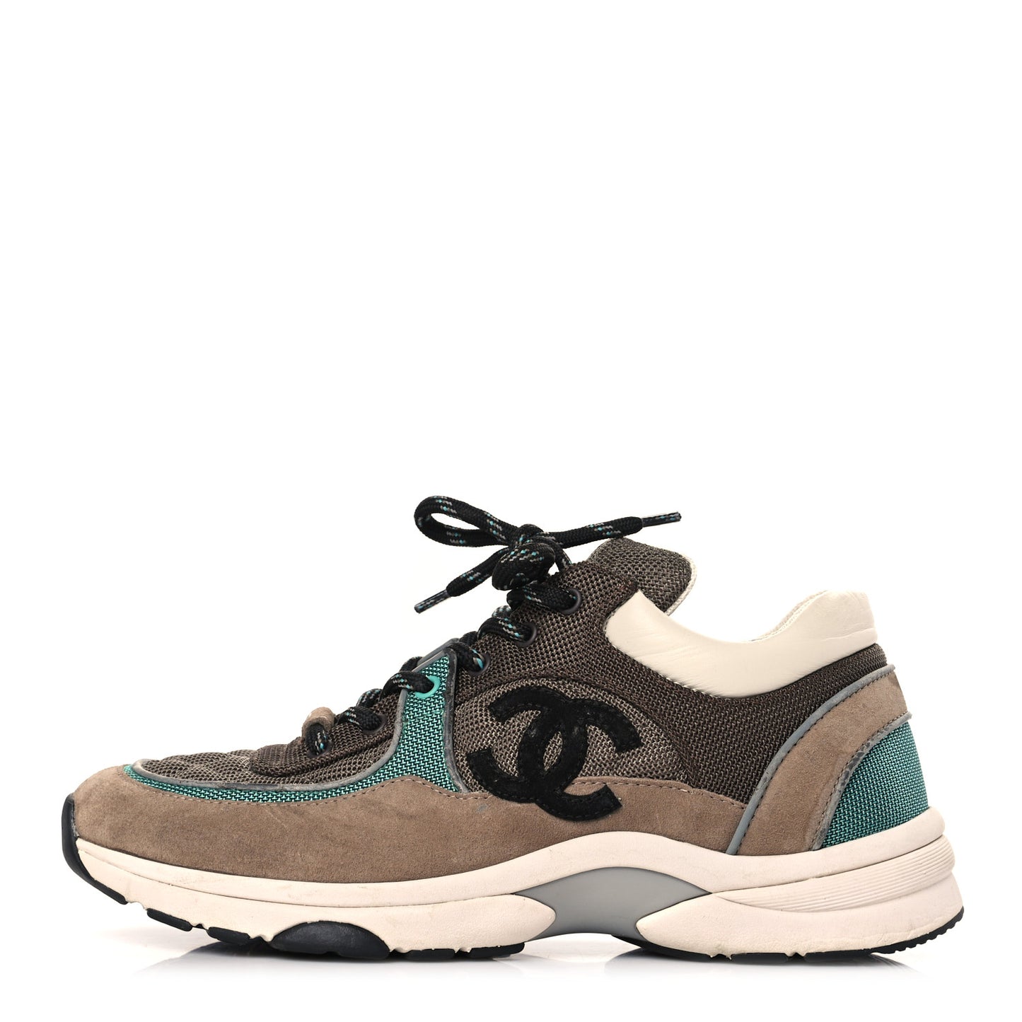 Nylon Calfskin Suede Womens CC Sneakers 40.5 Brown Green