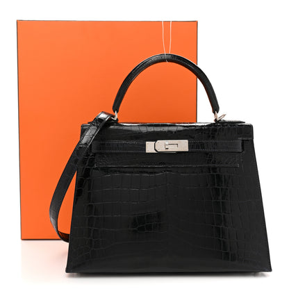 Hermes Shiny Niloticus Crocodile Kelly Sellier 28 Bleu Abysse 17 of 17