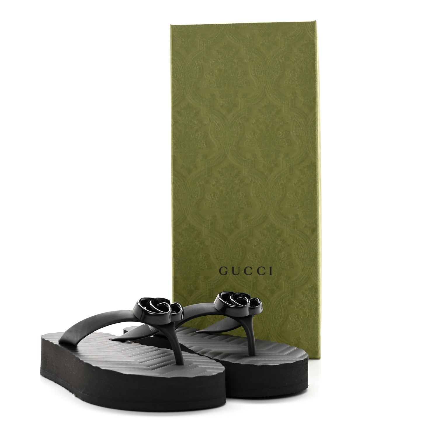 Gucci Rubber Chevron Womens GG Thong Sandals 35 Black 8 of 8