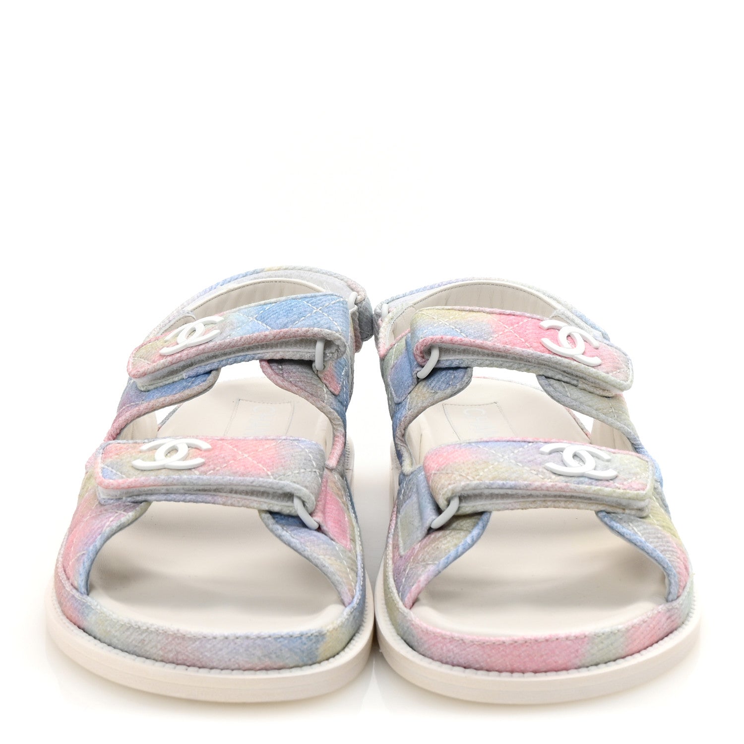 Chanel Printed Fabric Quilted Dad Sandals 41 Green Pink Blue 3 of 10