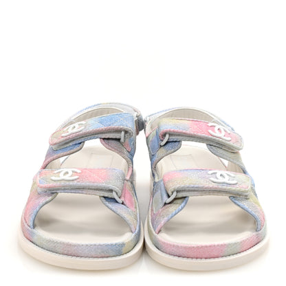 Chanel Printed Fabric Quilted Dad Sandals 41 Green Pink Blue 3 of 10