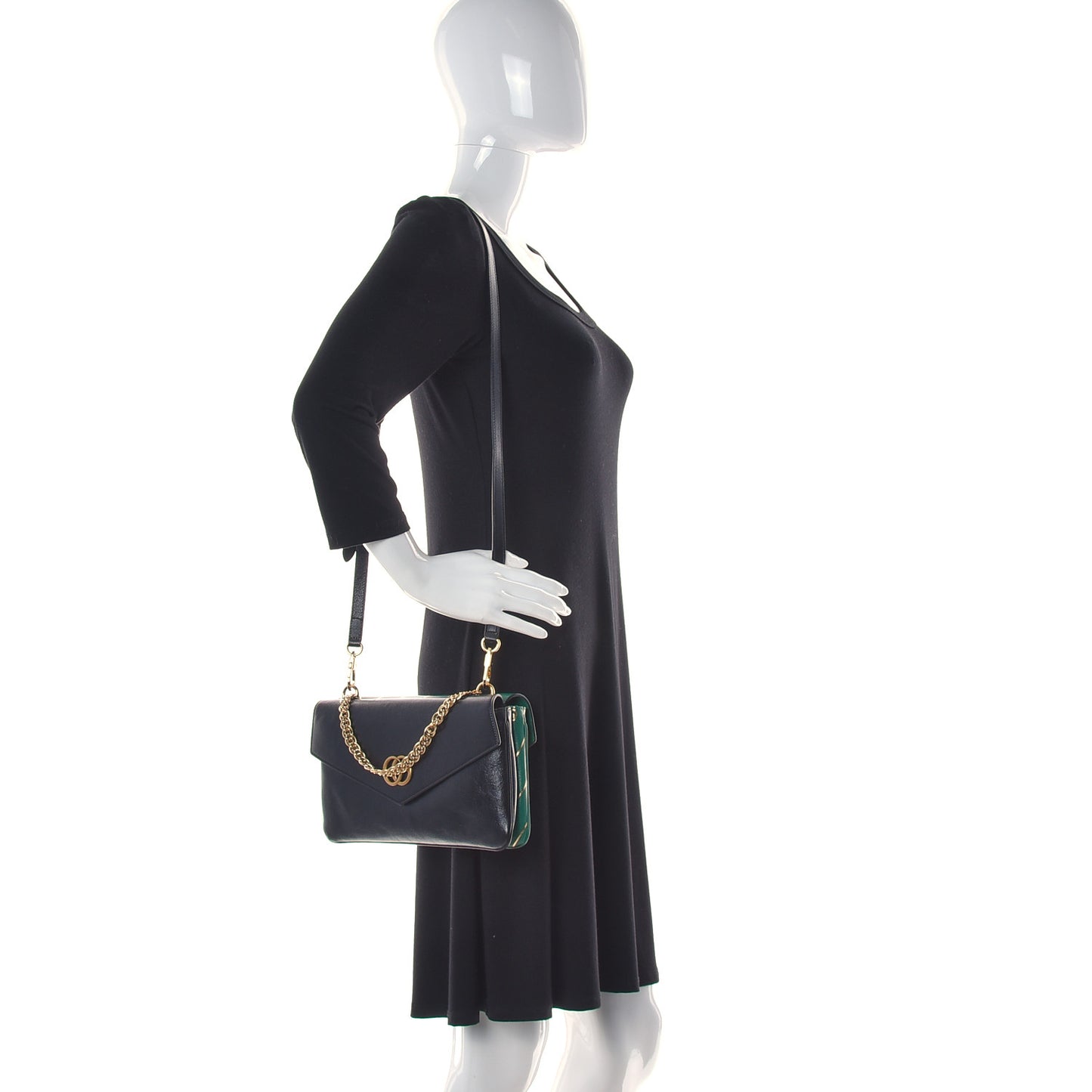 Calfskin Diagonal GG Medium Thiara Double Envelope Shoulder Bag Emerald Green Black