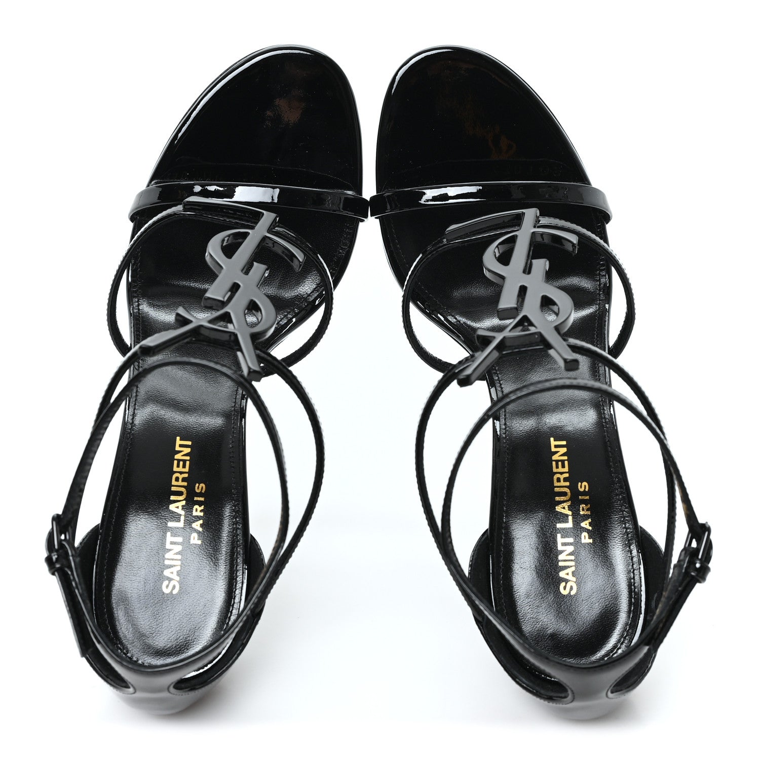 Saint Laurent Patent Cassandra 100 Ankle Strap Sandals 39 Black 2 of 10