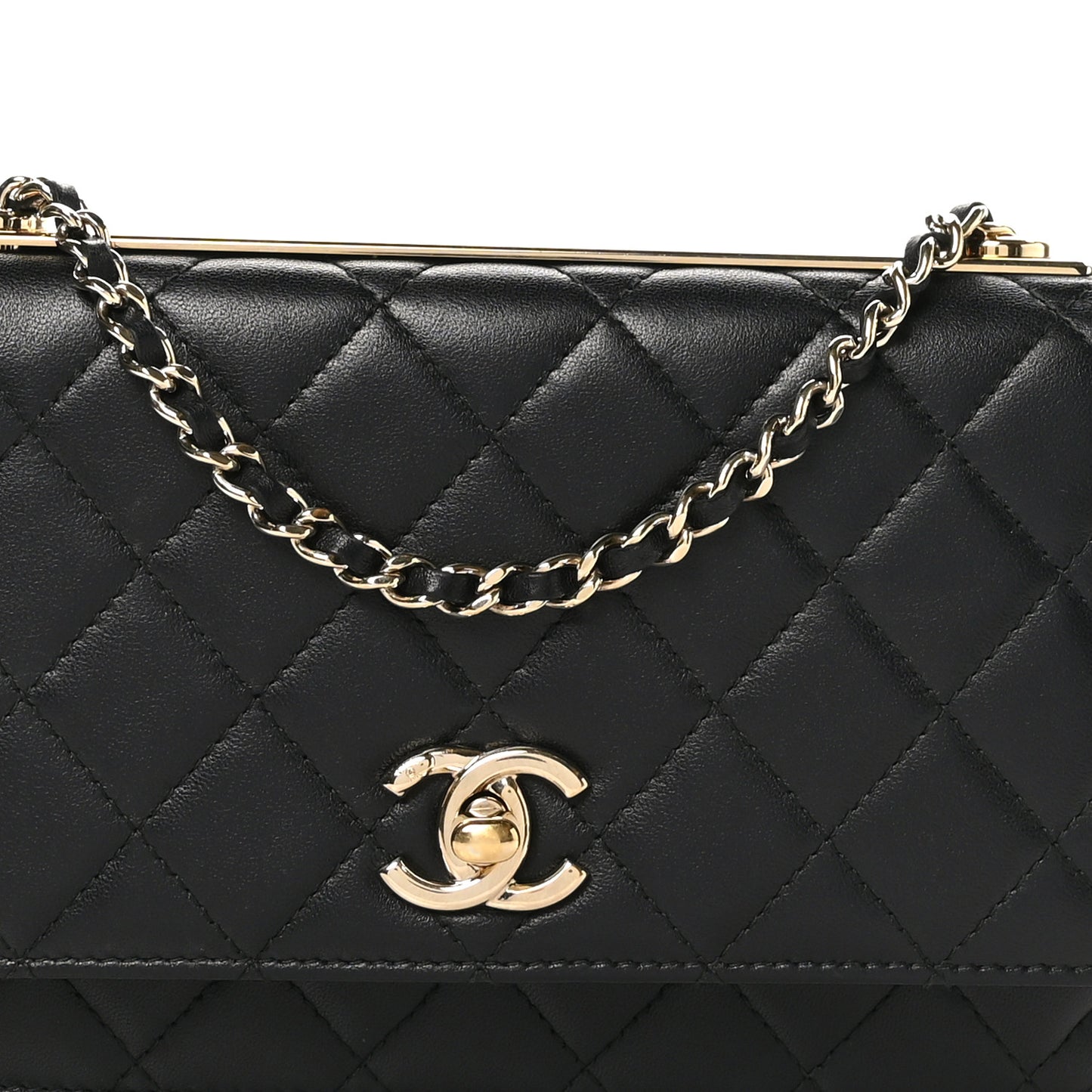 Lambskin Quilted Trendy CC Wallet On Chain WOC Black