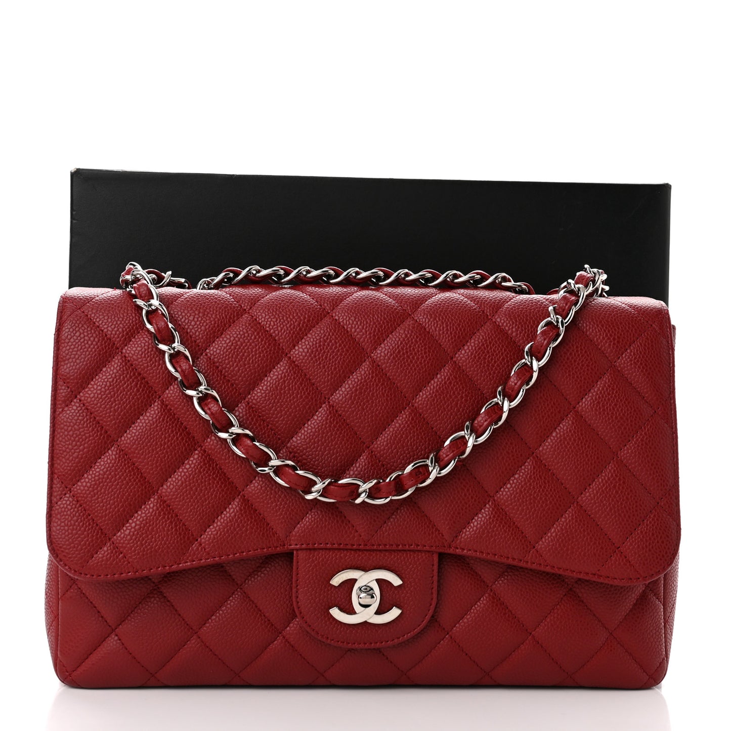 Caviar Quilted Jumbo Single Flap Dark Red