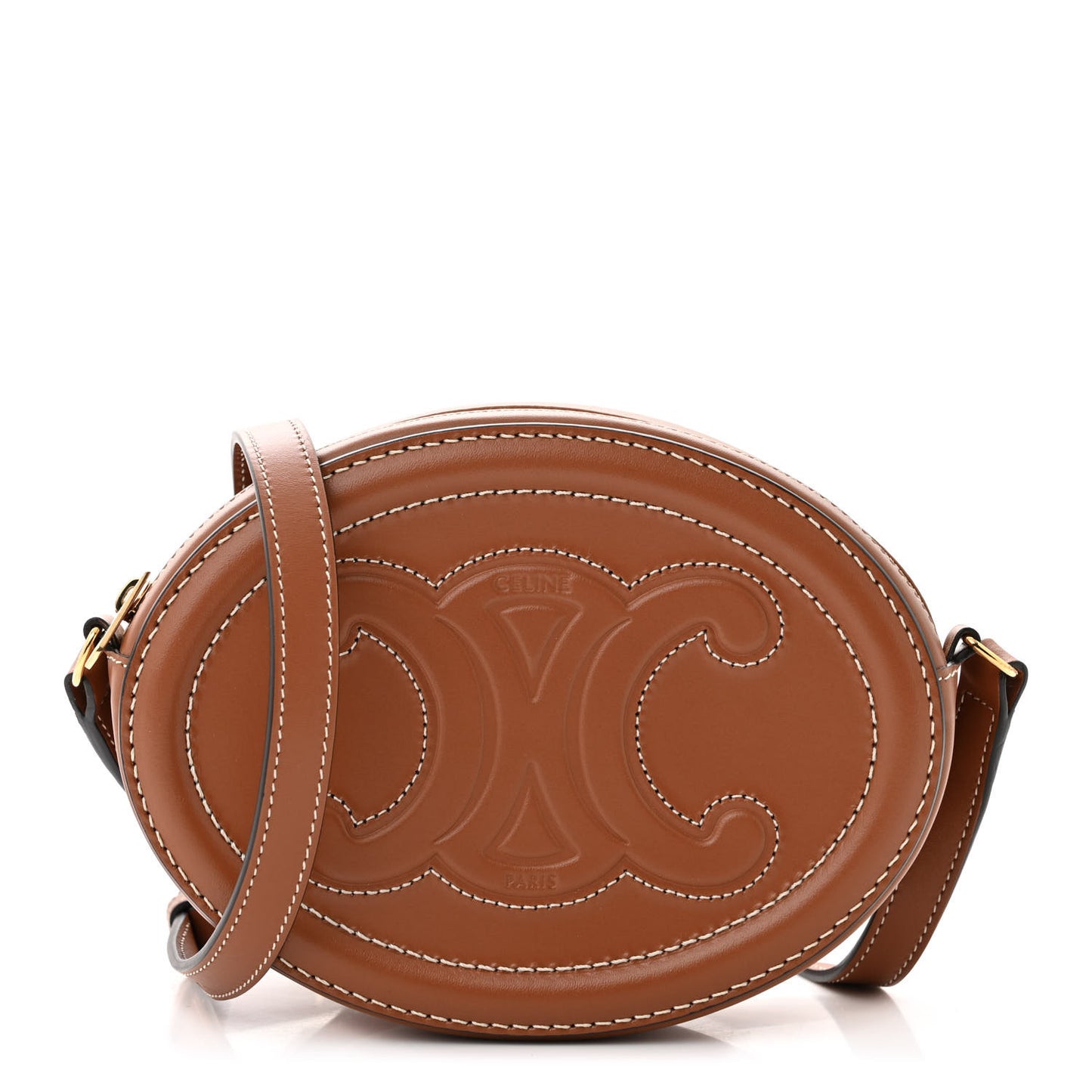 Smooth Calfskin Cuir Small Triomphe Oval Crossbody Purse Tan