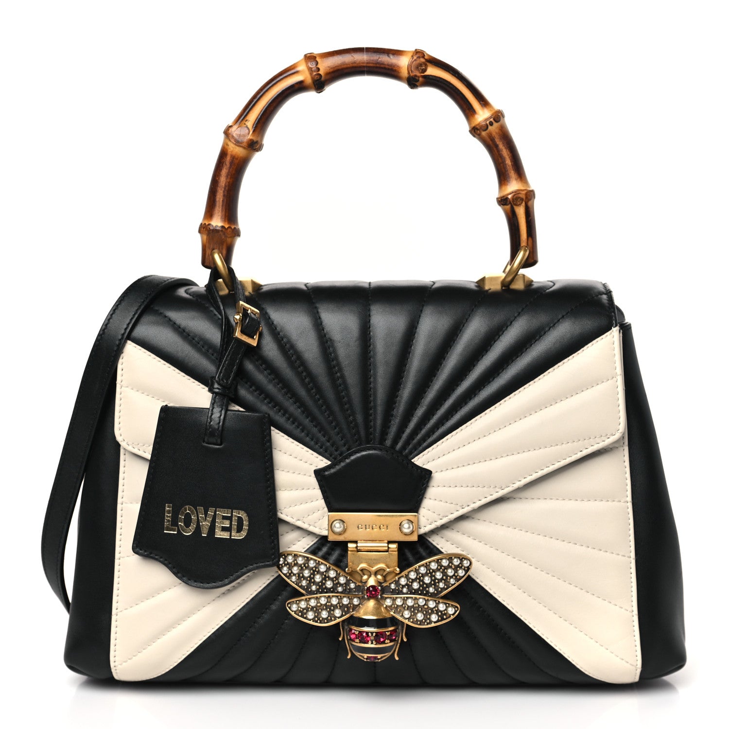 Gucci Calfskin Bamboo Trapuntata Queen Margaret Top Handle Bag Mystic White Black 1 of 9