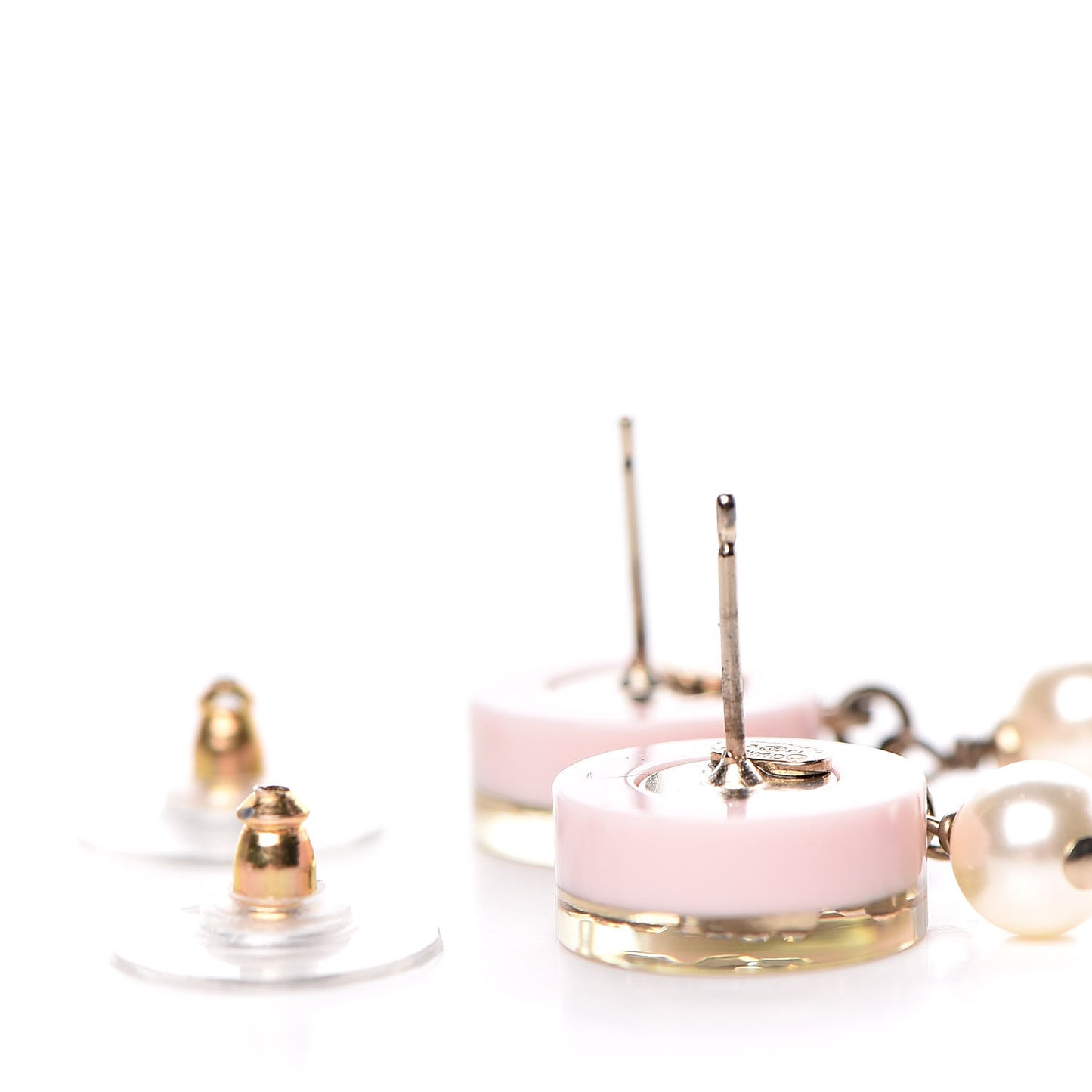 Resin Crystal Pearl Striped CC Drop Earrings Pink Gold