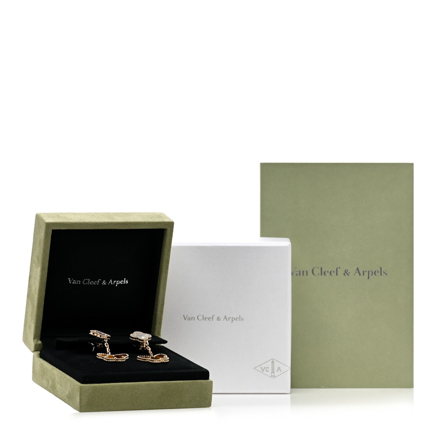 Van Cleef & Arpels 18K Yellow Gold Mother of Pearl Tiger's Eye Lucky Alhambra 2 Motifs Butterfly Earrings 5 of 5