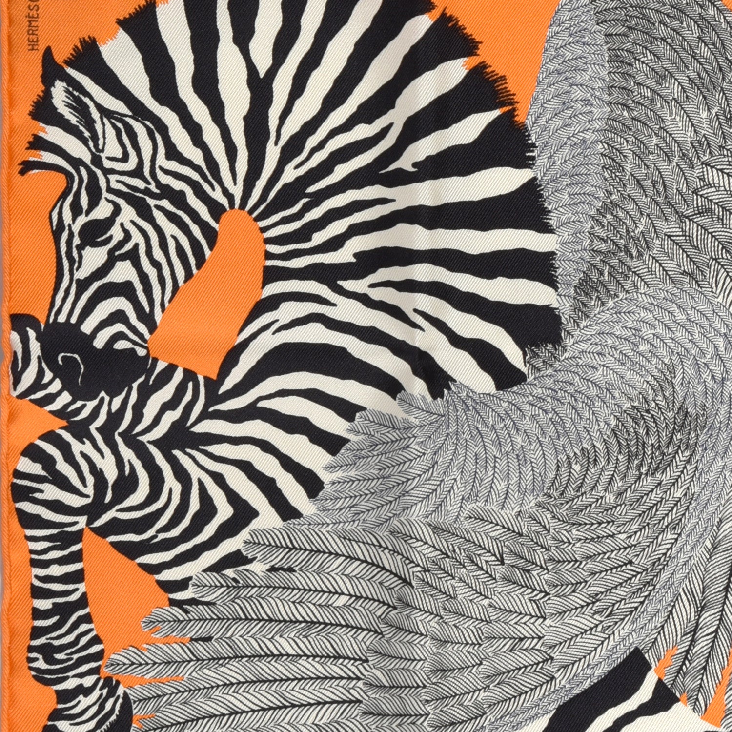Hermes Silk Carre Zebra Pegasus Nano Scarf 20 Orange Vif Black