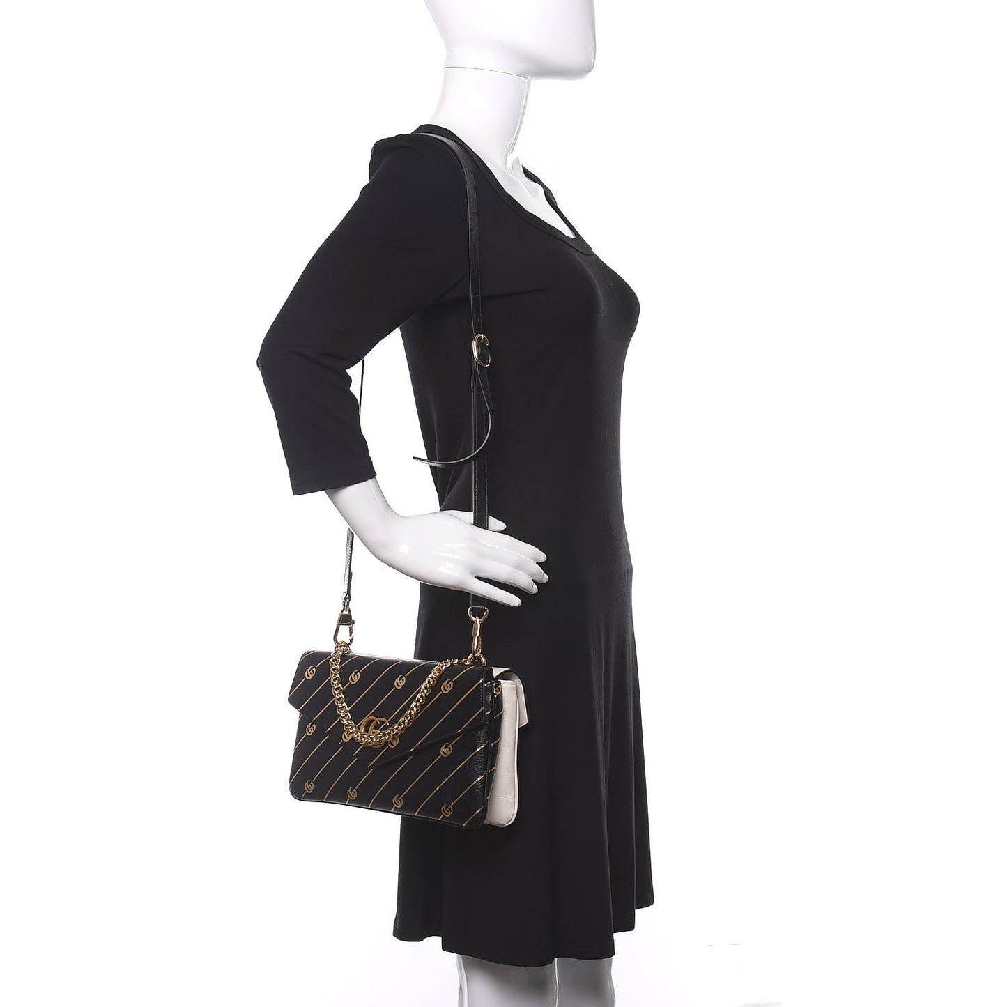 Calfskin Diagonal GG Medium Thiara Double Envelope Shoulder Bag Black White